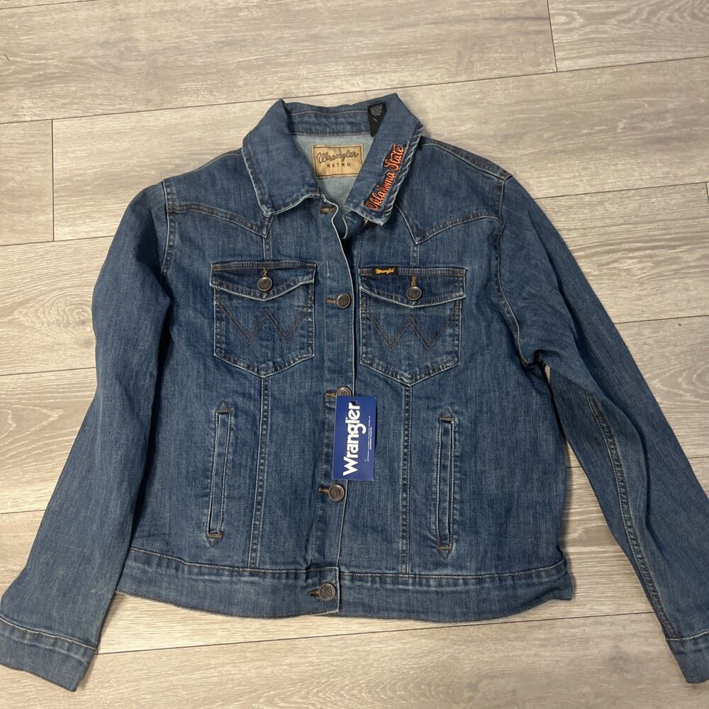Oklahoma State Cowboys Jacket Mens 2xl Blue NCAA Football Denim Wrangler
